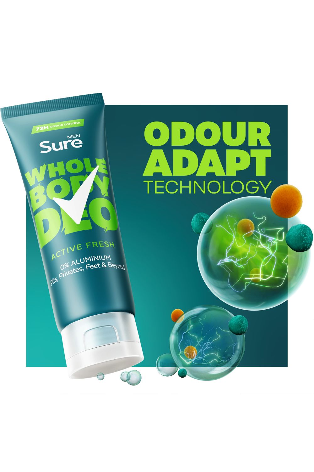 Sure Whole Body 'Deodorant Cream' Active Fresh w/ 72H Odour free 75ml, 6pk