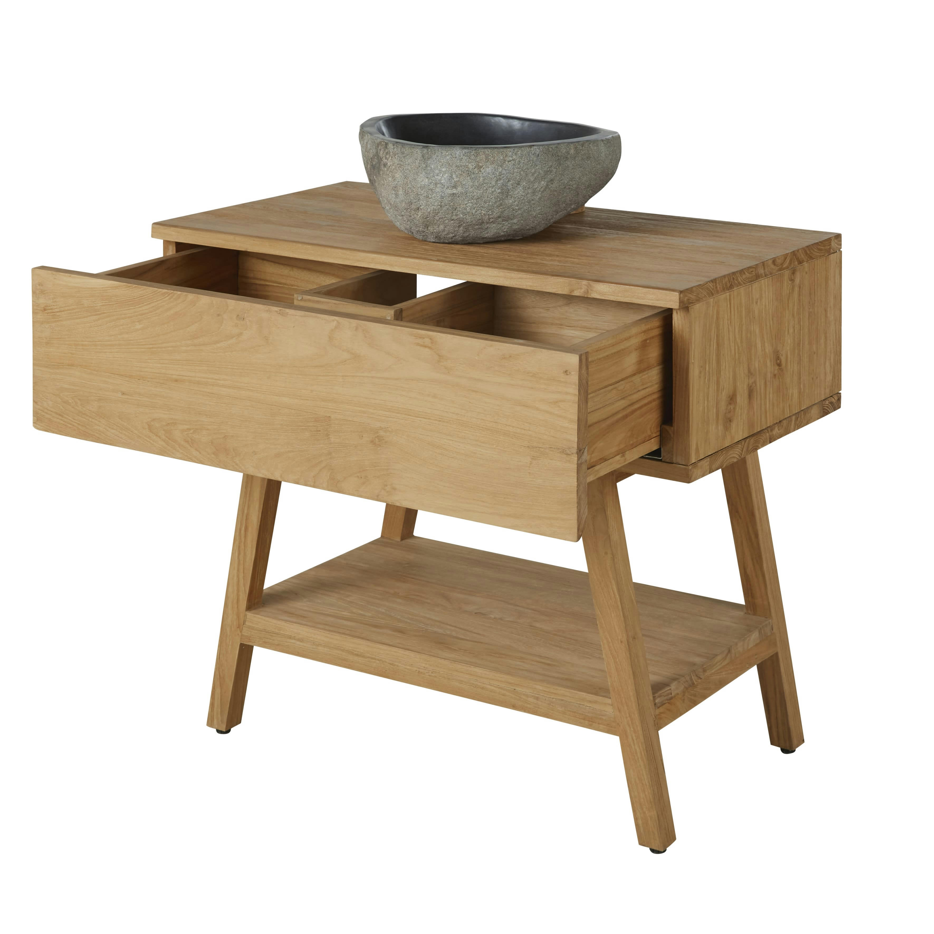 Tecka - Meuble vasque en bois et pierre de rivière