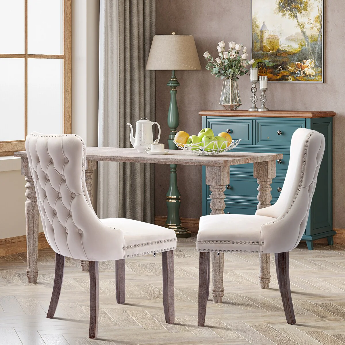 Velvet Upholstered Wingback Dining Chairs Set of 2