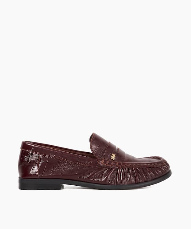 Grisella Burgundy - Leather Slip On Ruched Toe Loafers