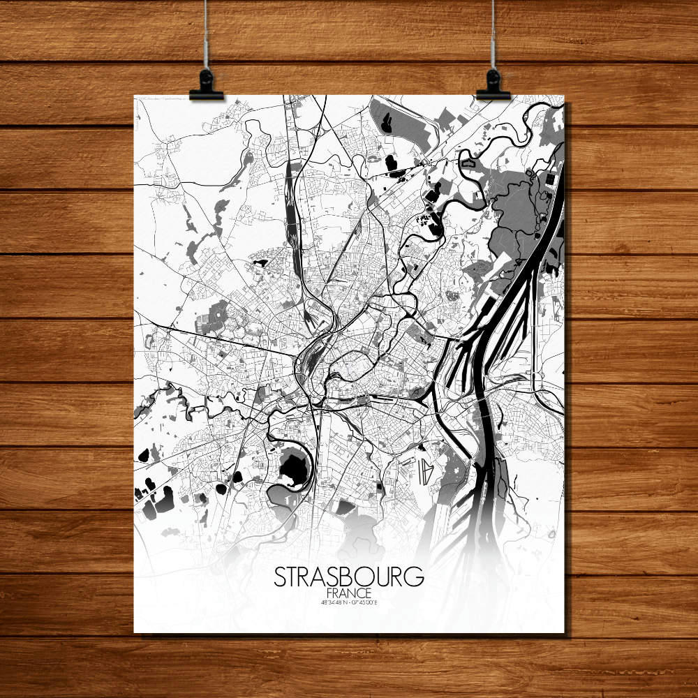 - Affiche Strasbourg Carte N&B 40x50