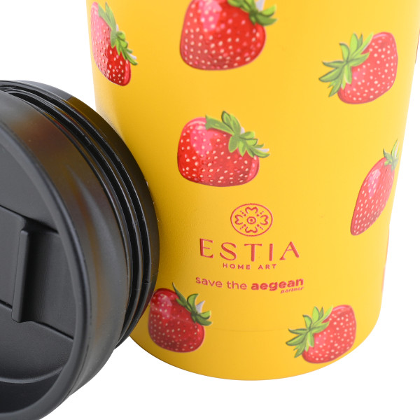 Kubek termiczny 350 ml Berry Bright stalowy żółty w truskawki