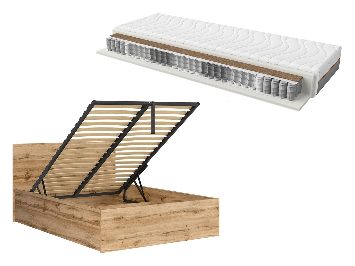 Zestaw łóżko Tetrix dąb wotan ze stelażem i materacem Ceres AV 140x200