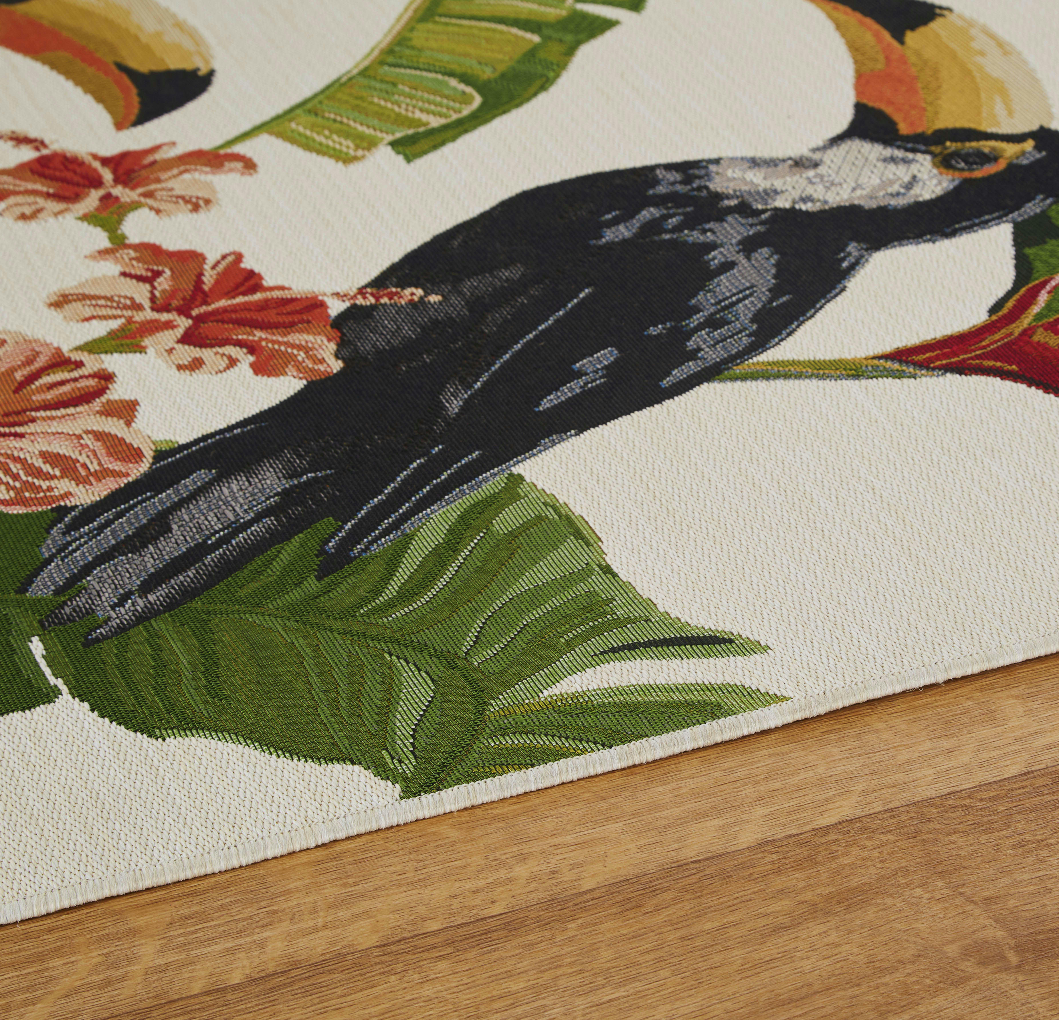 ZALMA - Tapis d'extérieur tissé jacquard motif tropical multicolore 160x230