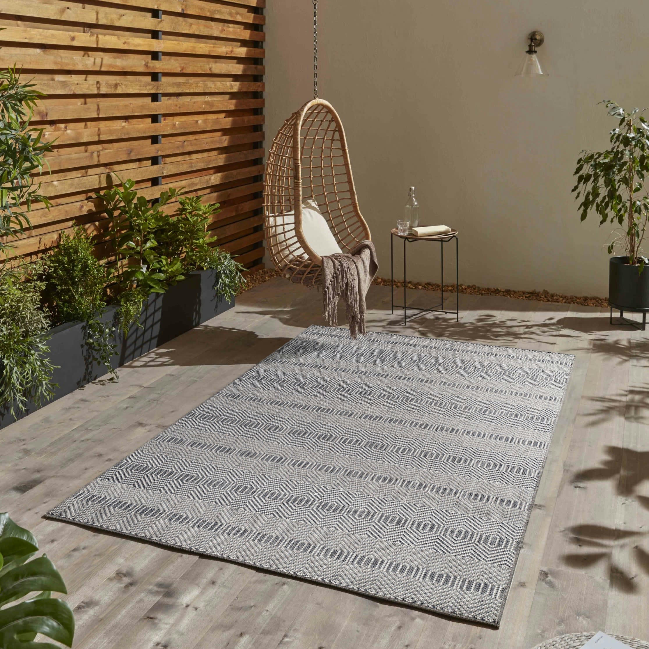 OVA - Tapis extérieur tissé plat gris et greige 80x150cm