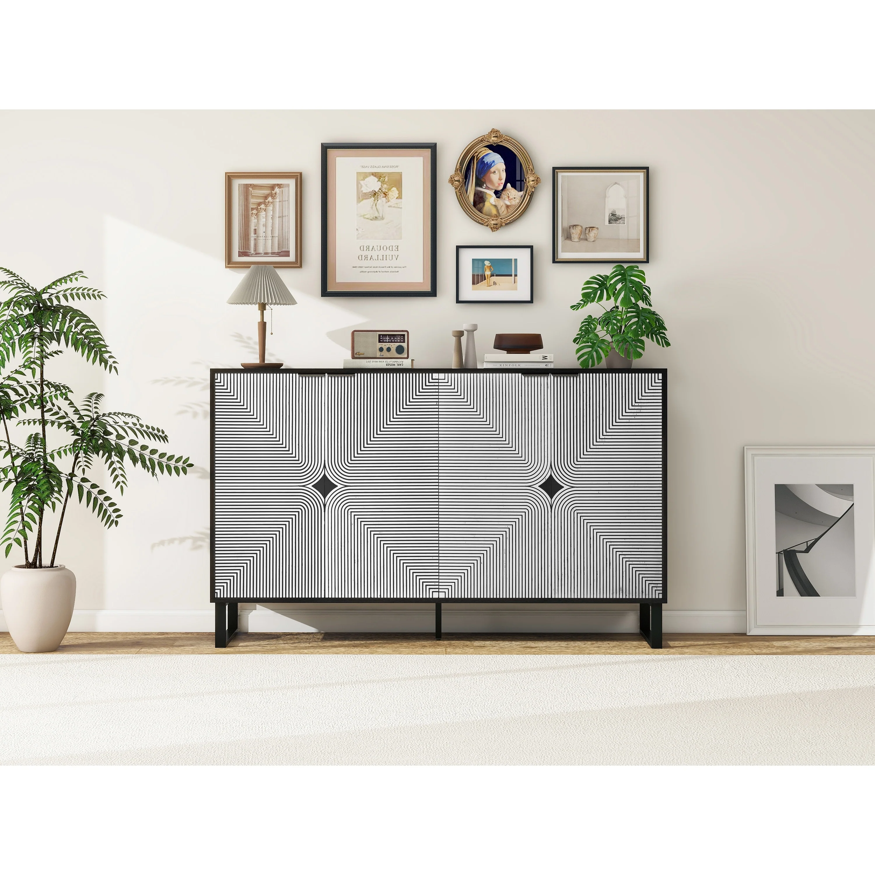 Modern Buffet Cabinet with Metal Handles and Adjustable Shelf for Living Room, Bedroom, Dining Room