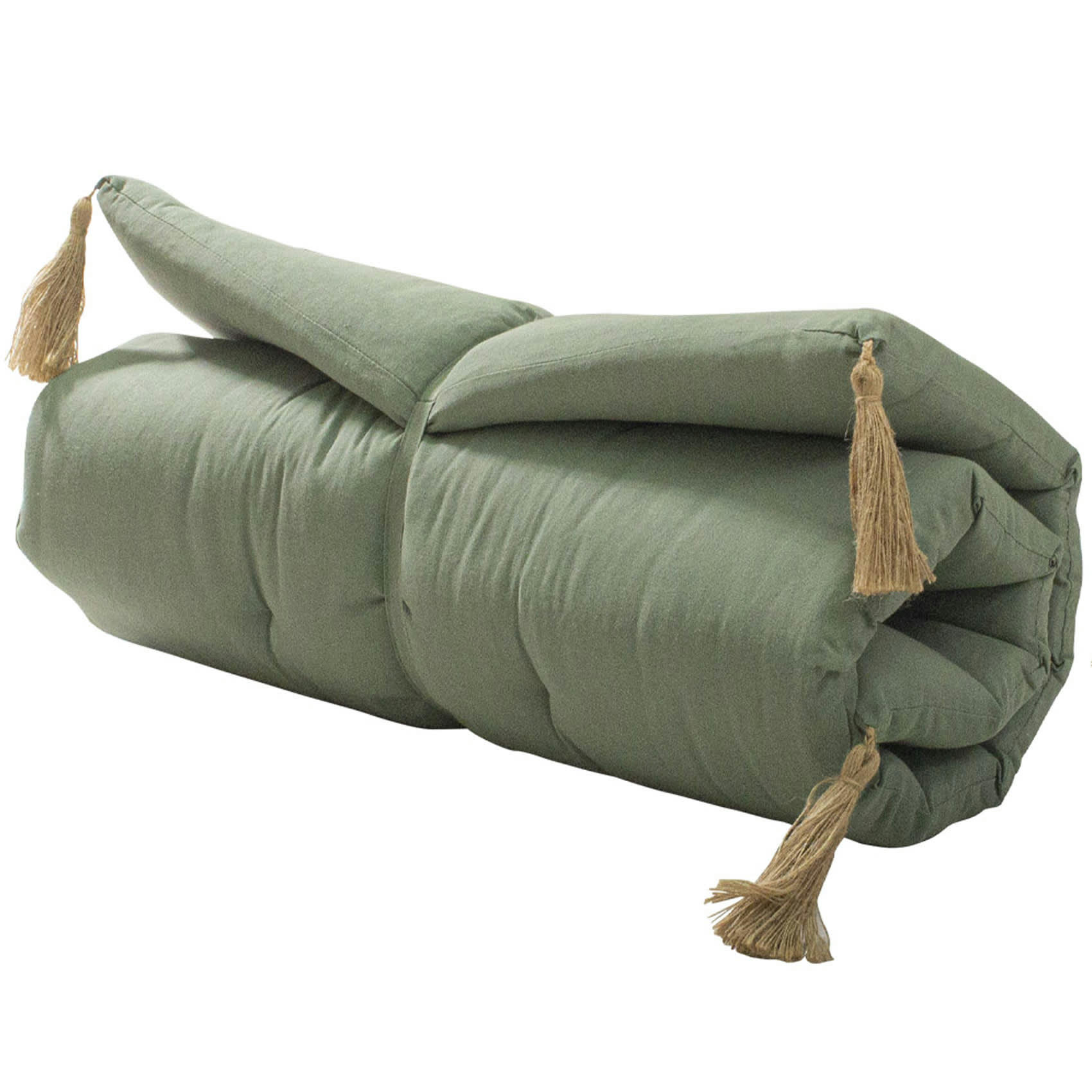 PANAMA - Futon coloré avec 4 pompons en jute polyester/coton taupe 60x120 cm