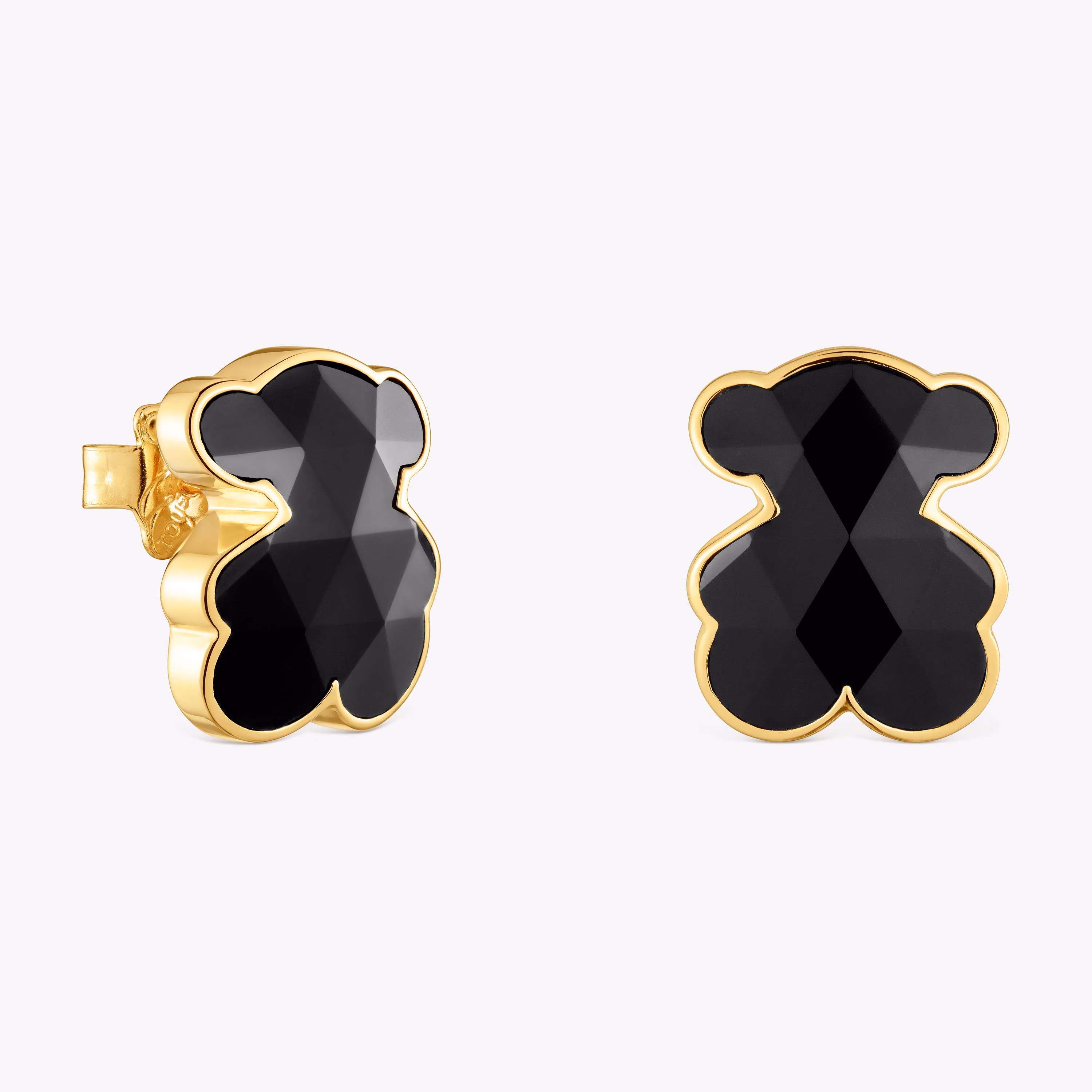 Pendientes oso con baño de oro 18 kt sobre plata y ónix 16 mm Icon Color