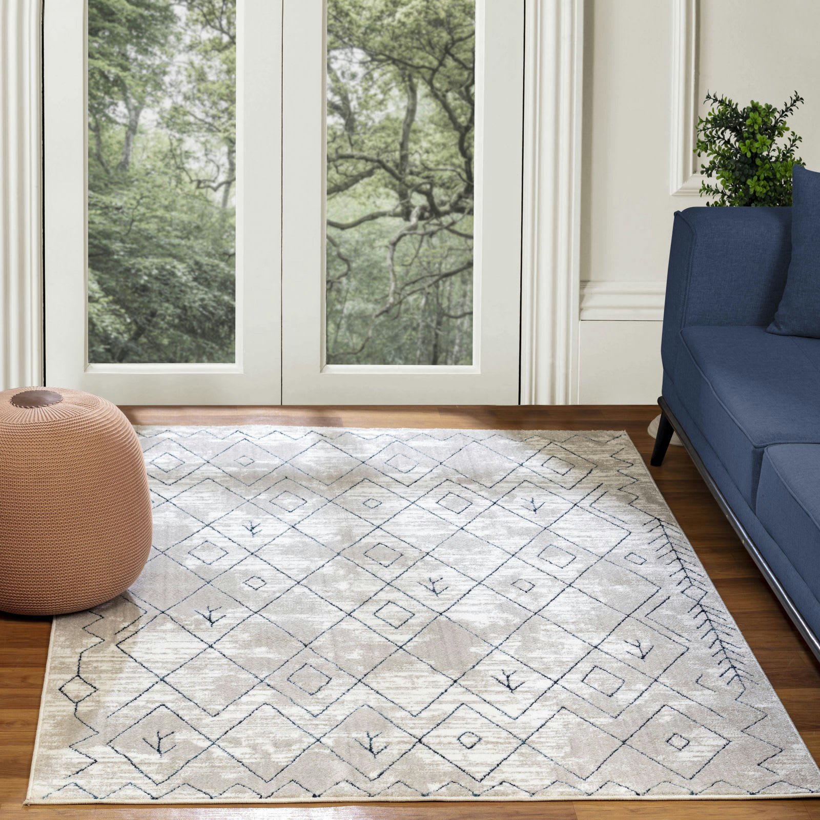 FABIA - Tapis Berbère Ethnique Blanc/Bleu 200x275