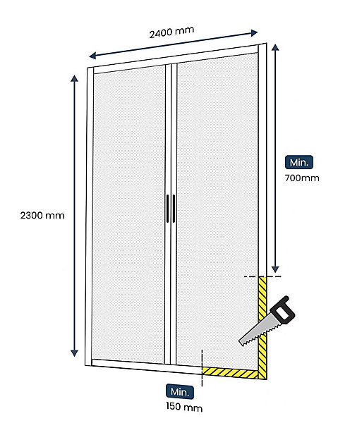 Moustiquaire Double Porte Baie Vitrée - L240 x H230 cm - Alu Noir - Recoupable - Enroulable - Anti-insectes