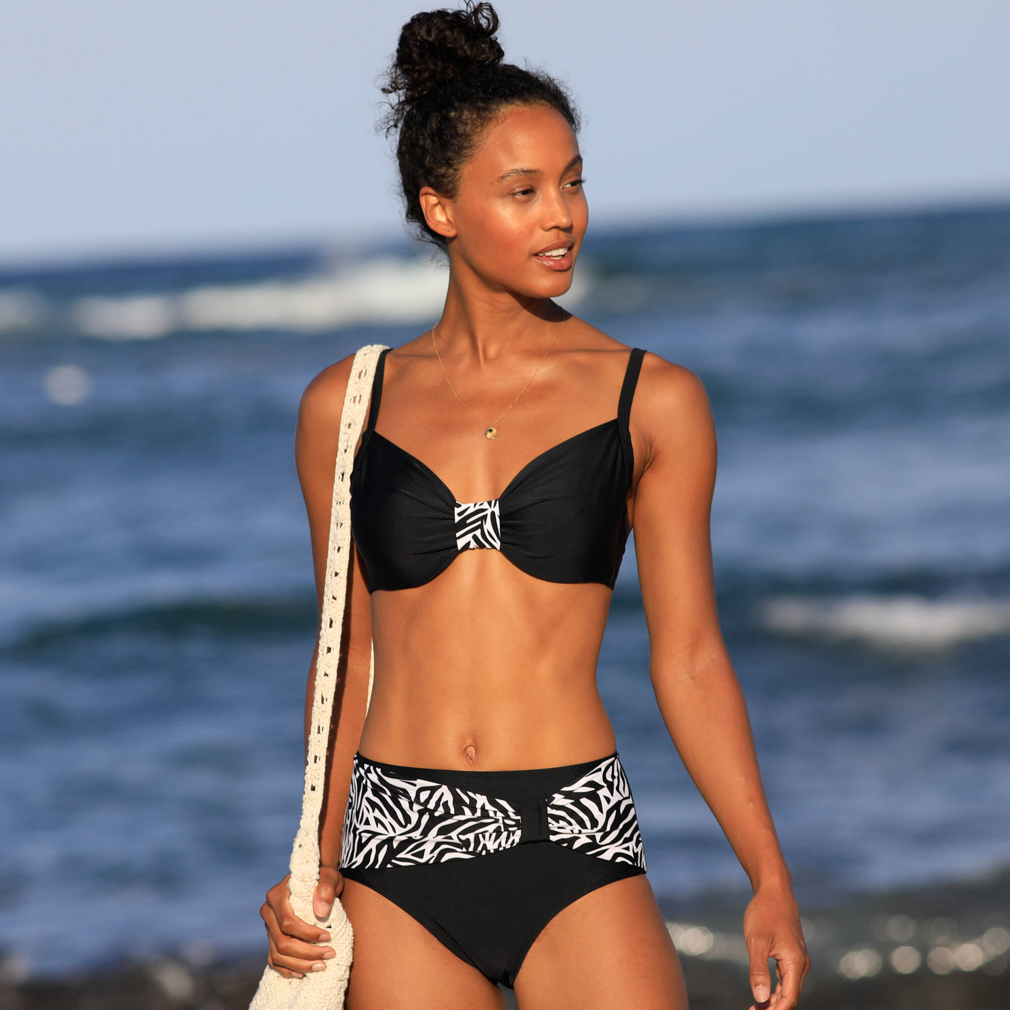 Bas de maillot de bain taille haute uni - effet drapé