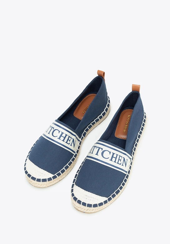 Damskie espadryle z lamówką z logo granatowe