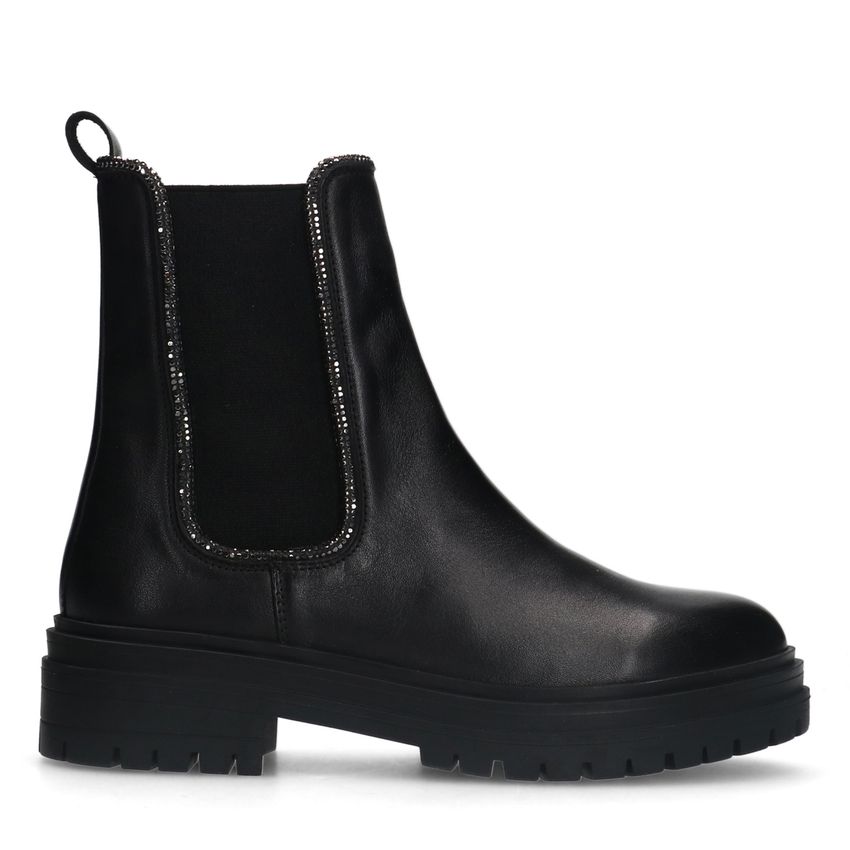 Manfield Zwarte leren chelsea boots