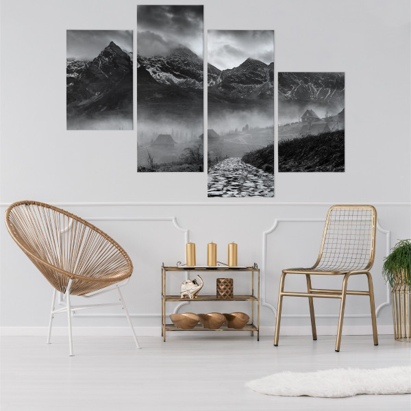 Obraz Czarno-Biały PEJZAŻ Górski 4 Części 80x50cm