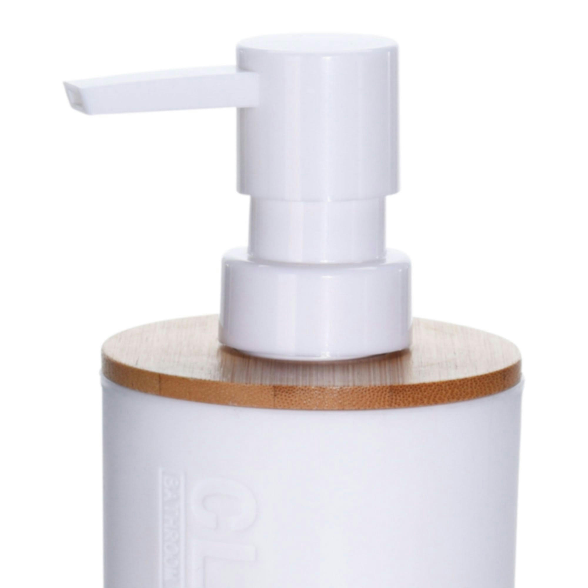 - Distributeur de savon blanc et bambou - 7x16cm