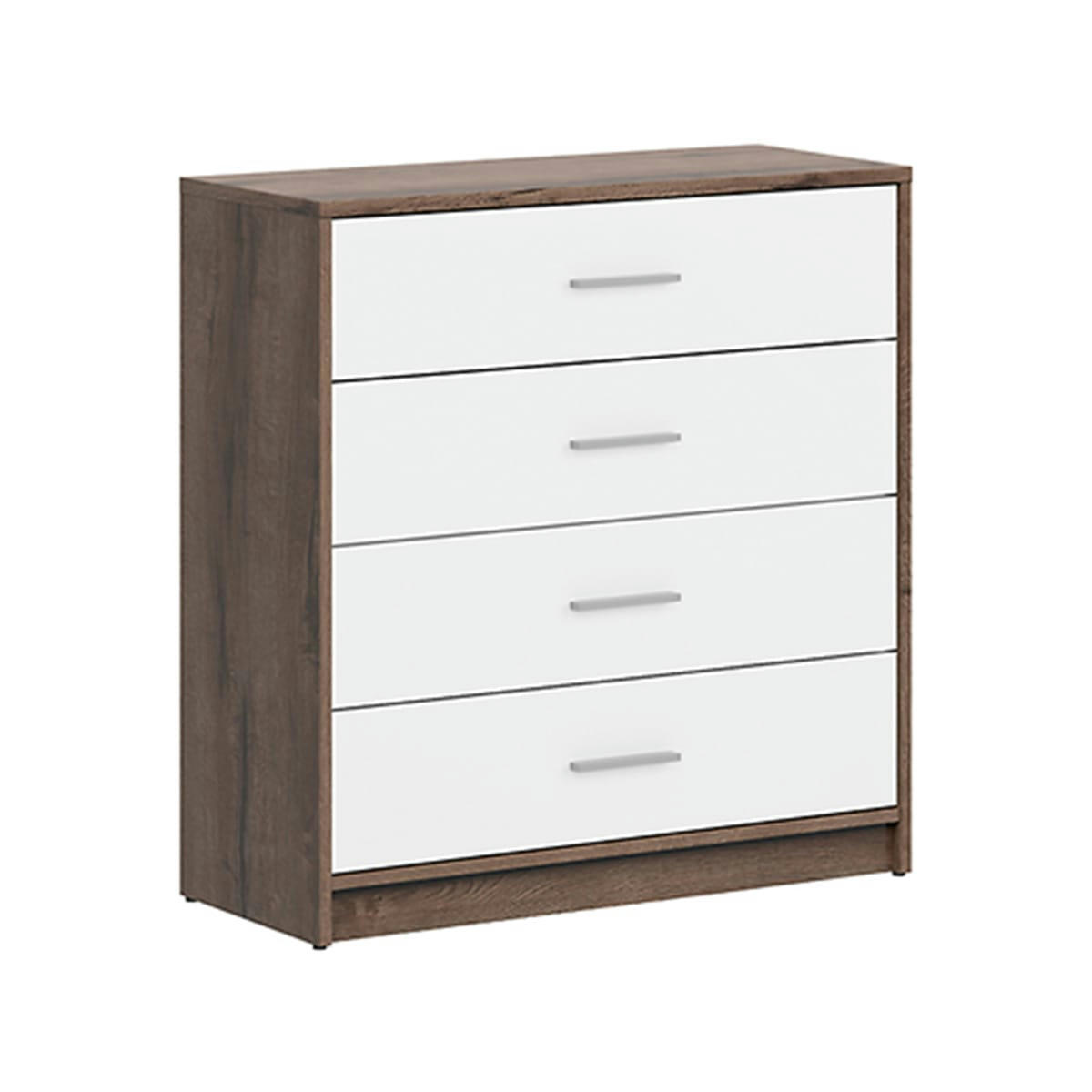 - Commode 4 tiroirs stratifiés naturel foncé et blanc