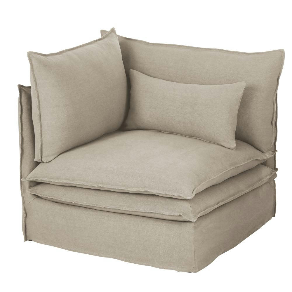 Pompei - Angle pour canapé modulable en lin supérieur beige