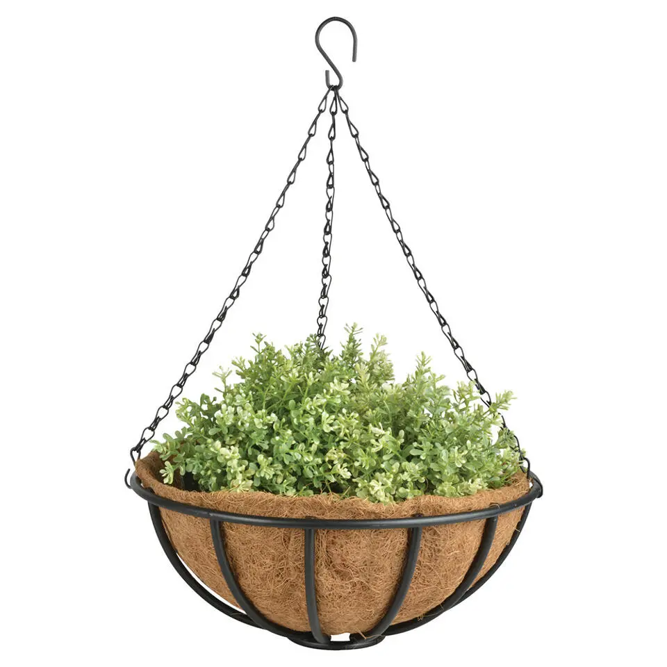 Esschert Design Hanging basket - metaal - zwart - met inlegvel - 35 cm