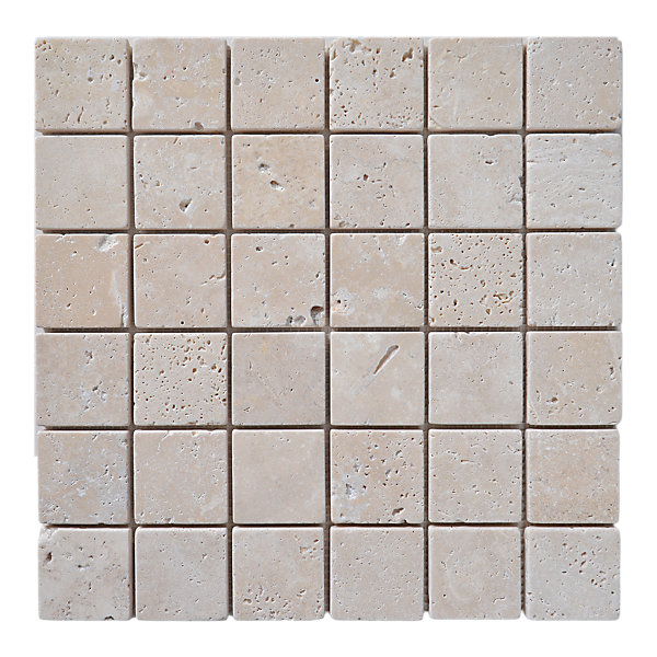 Mosaïque sol et mur en travertin grands carrés L.31,5 x l.31,5 cm x ép.8 mm, Travertino