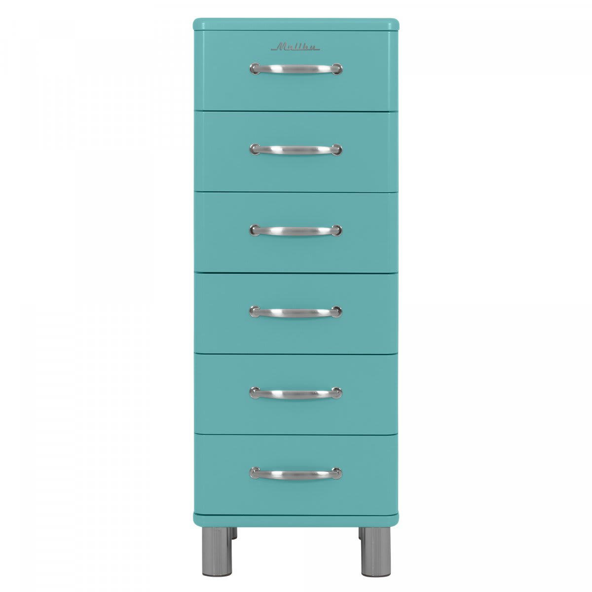 MALIBU - Commode haute 6 tiroirs style vintage bleu