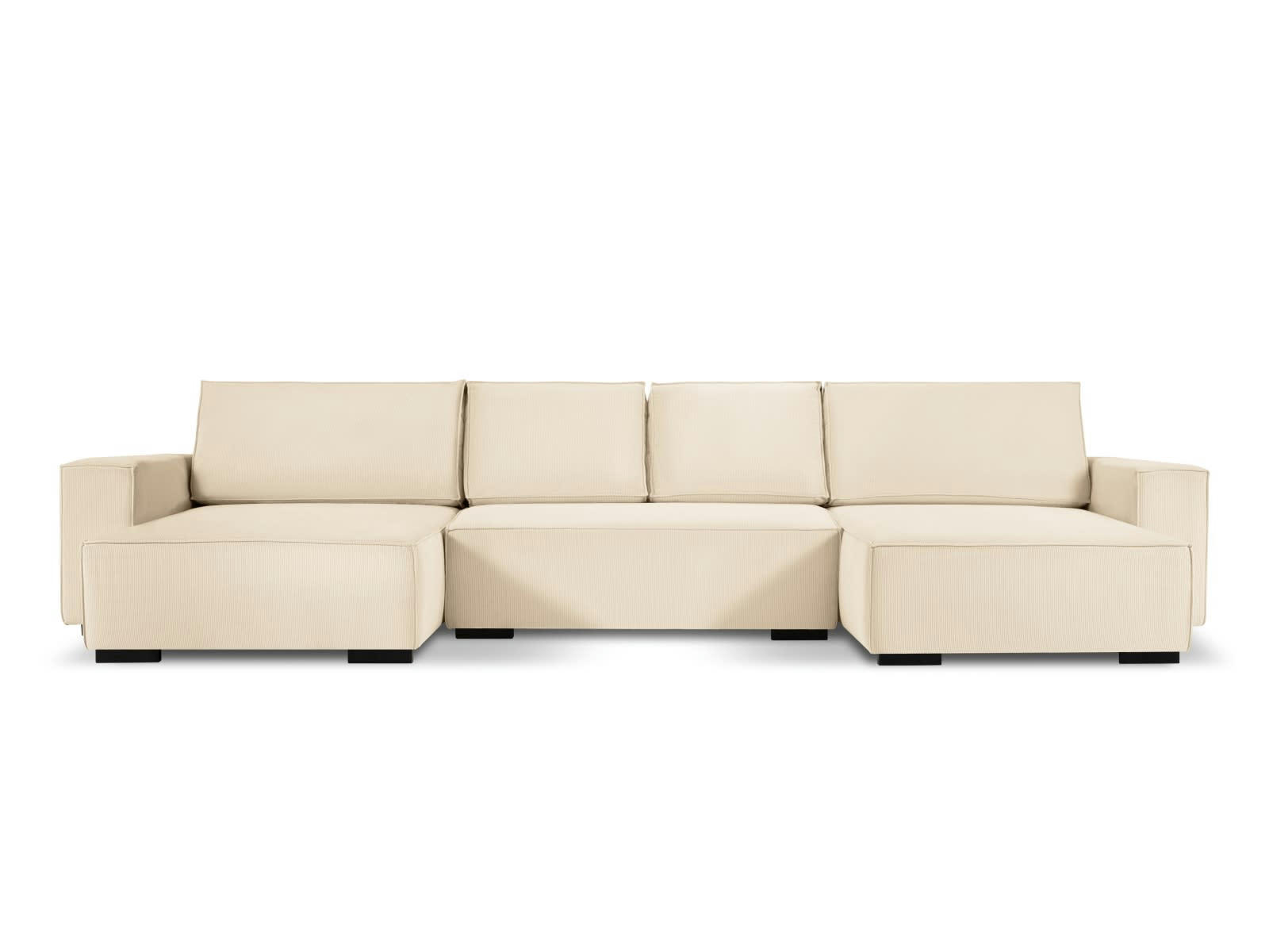 EVELINE - Canapé d'angle réversible 6 places en velours côtelé beige