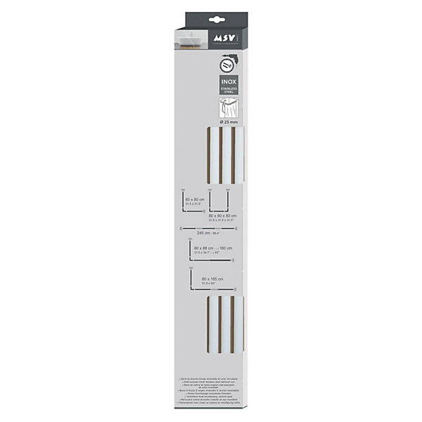 Barre tringle pour rideau de douche d'angle modulable àfixer 80x80x80cm Inox MSV