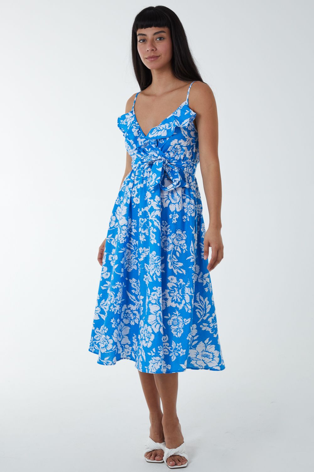 Blue Vanilla Ruffle Wrap Cami Dress