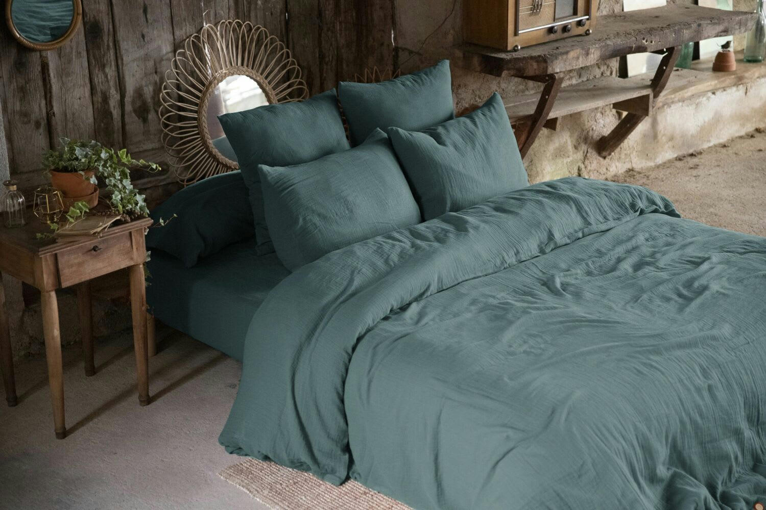 BLEU - Housse de couette gaze de coton bleu 140x200 cm