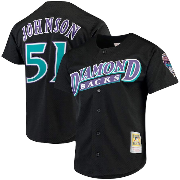 Randy Johnson Arizona Diamondbacks Big & Tall Cooperstown Collection Mesh Button-Up Jersey- Black