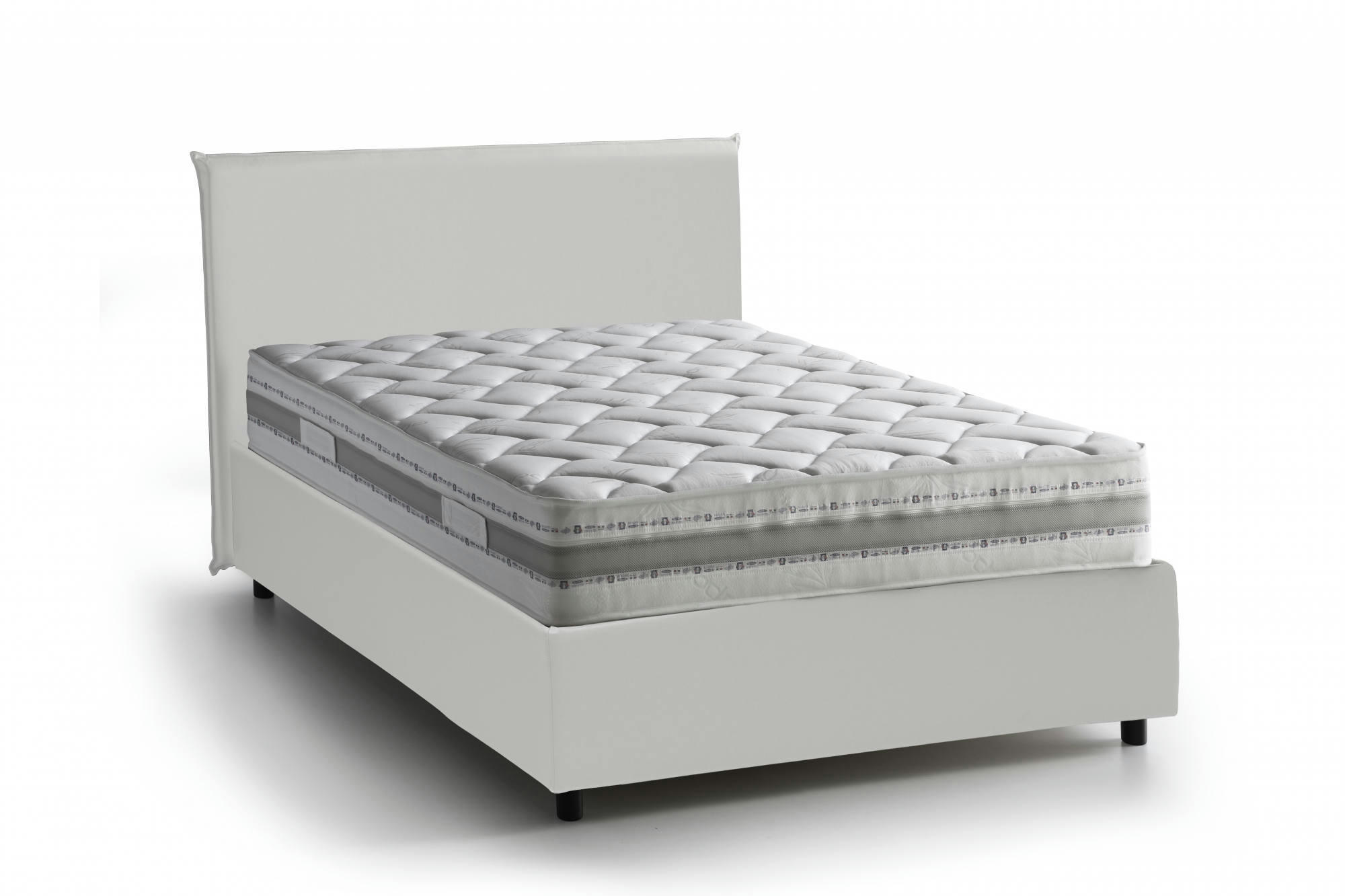 AUREA - Lit coffre 140x190 cm en éco-cuir blanc