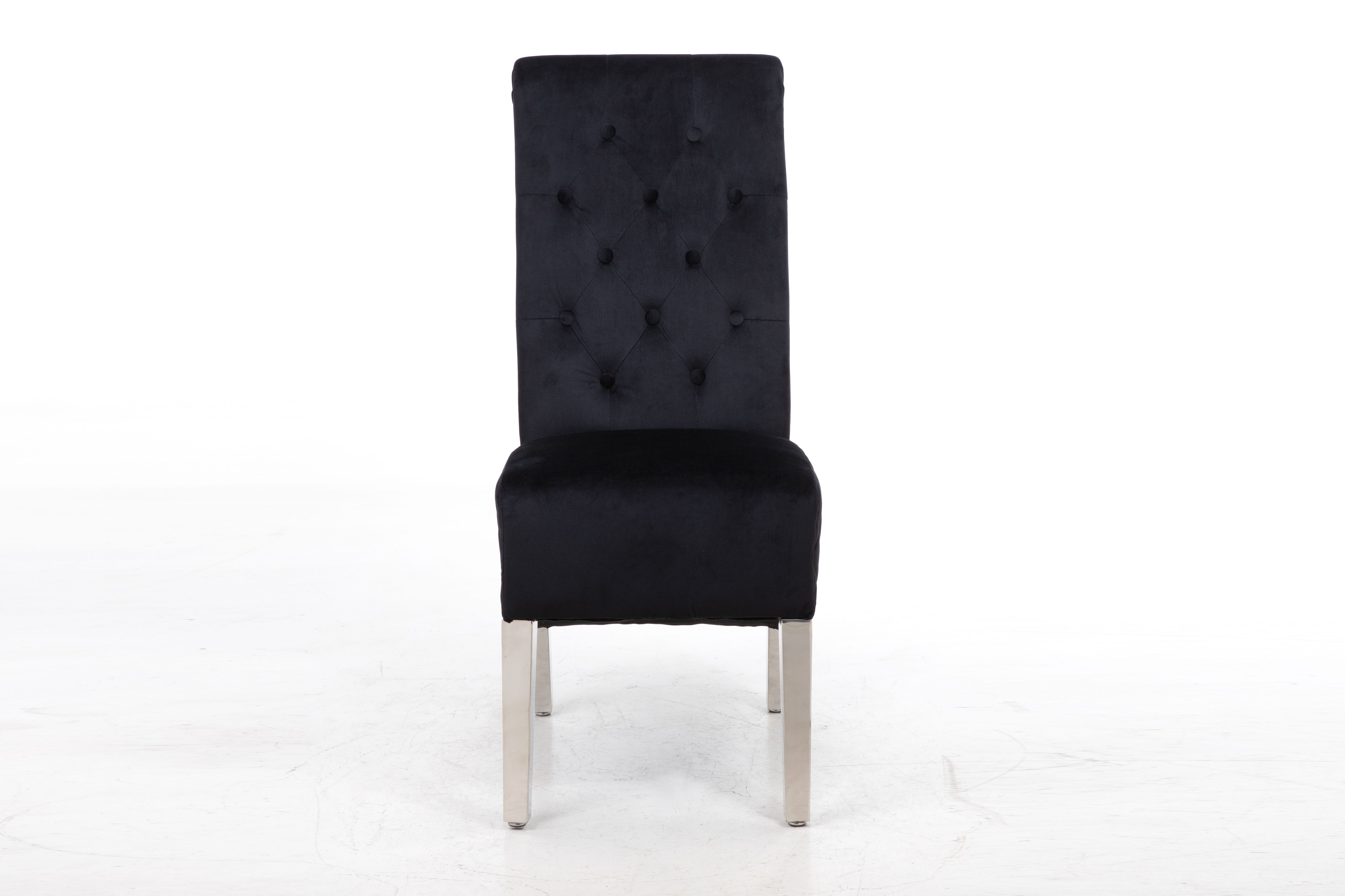 Modernique A Pair (x2) Velvet Tufted High Back Dining Chairs with Chrome Legs