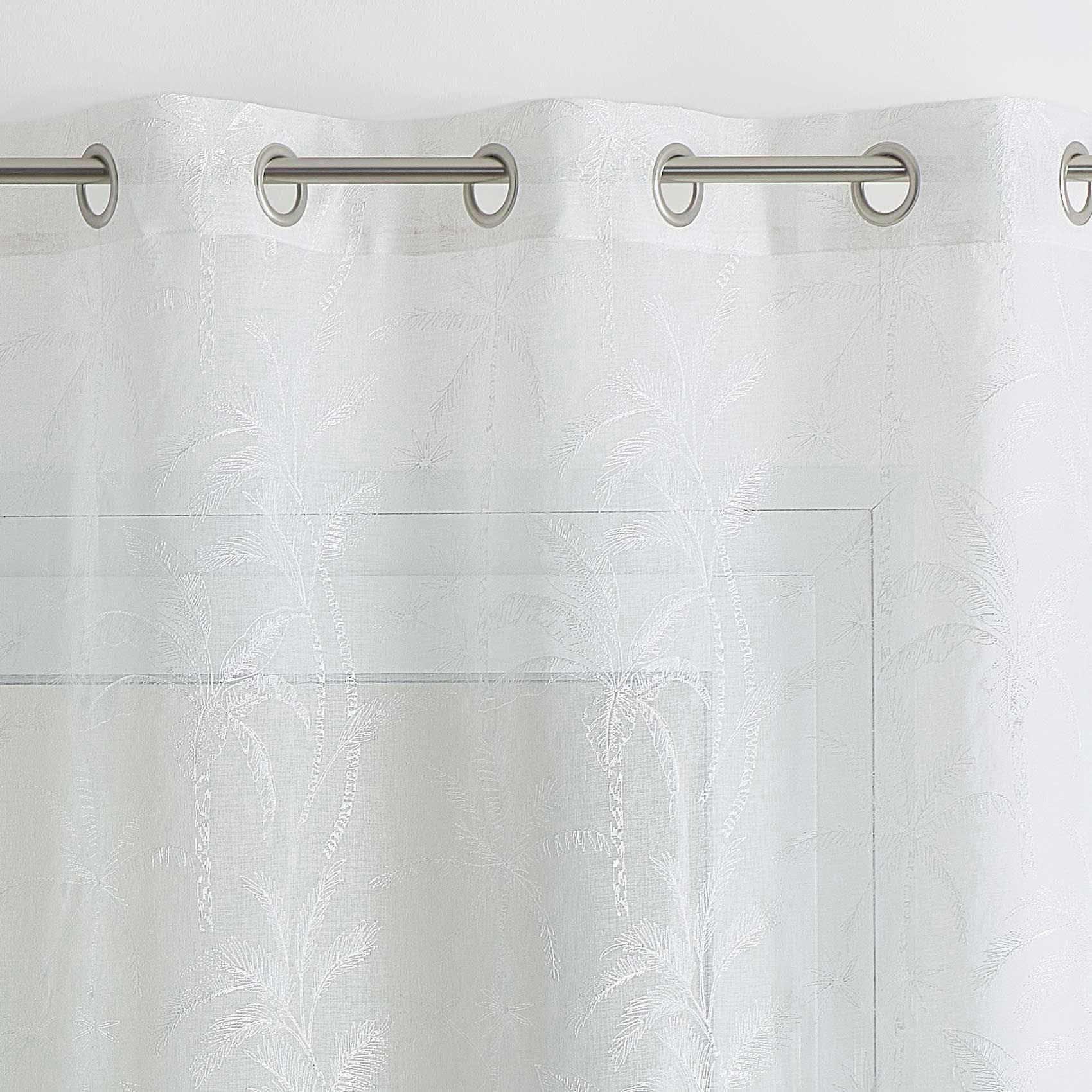 - Voilage esprit tropical en étamine brodée polyester blanc 140x240 cm