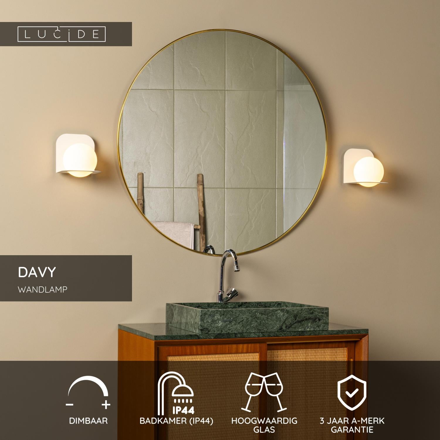 Lucide DAVY Wandlamp - Wit
