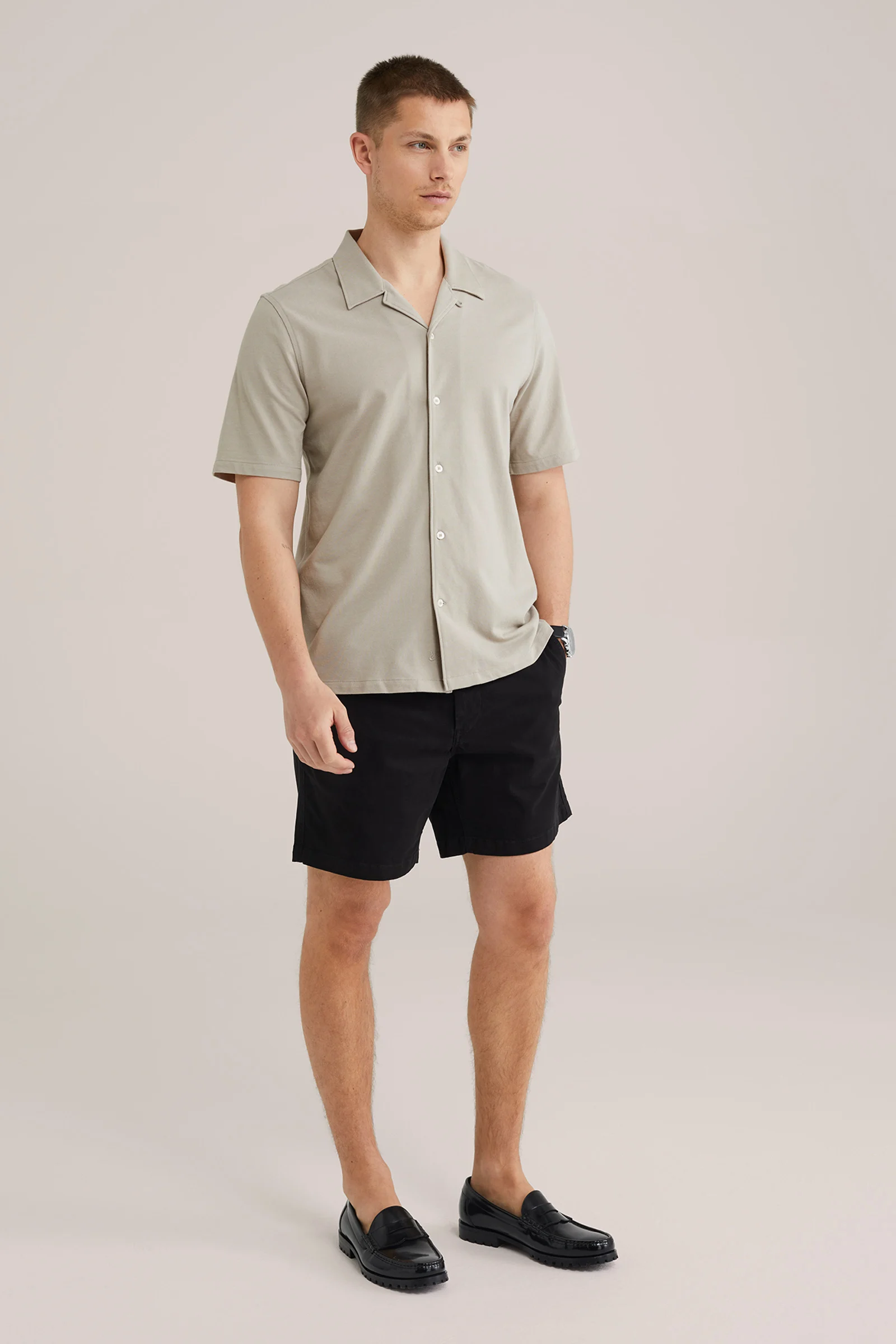 Heren Slim fit overhemd van piquejersey