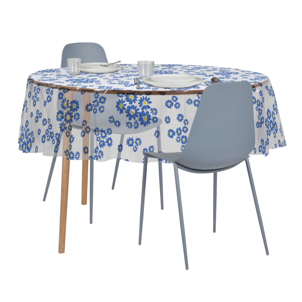Nappe cristal carrée transparente motif fleur bleue 150x150cm