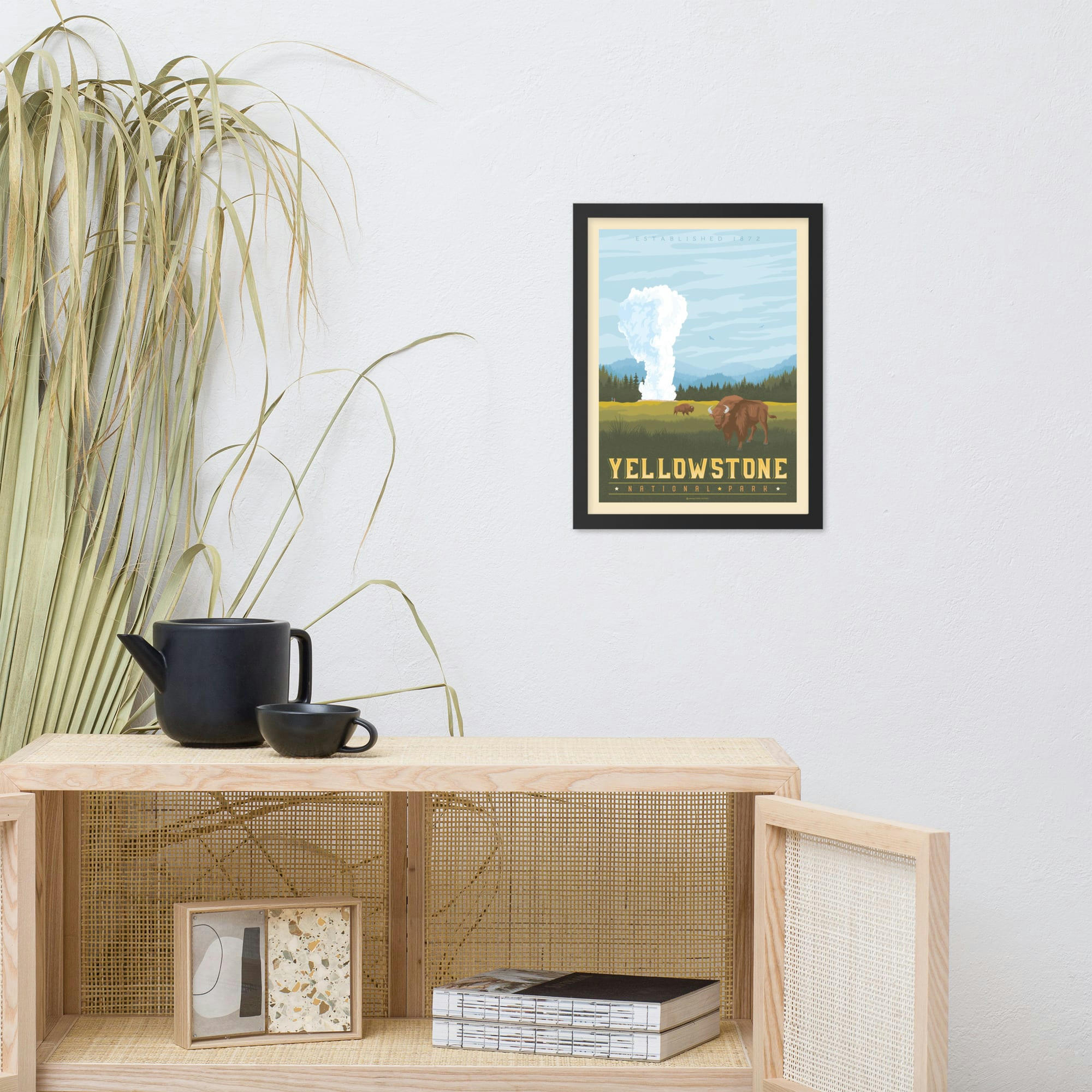 - Affiche Yellowstone National Park + Cadre Bois noir 21x29,7 cm