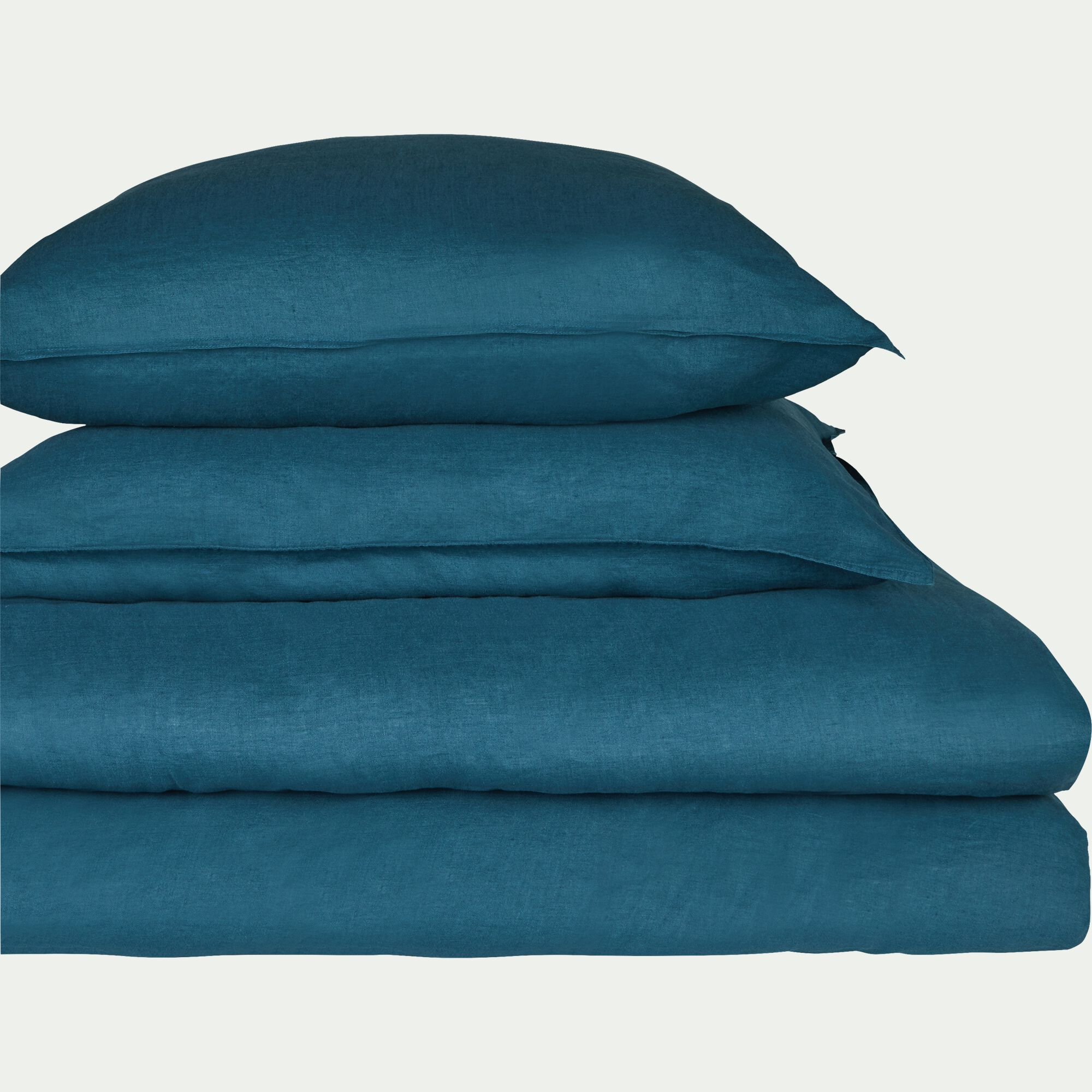 VENCE - Drap housse en lin lavé 140x200cm B28cm - bleu figuerolles