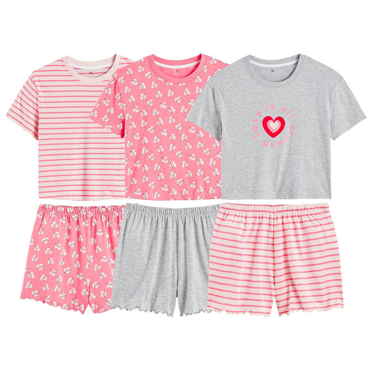 Lot de 3 pyjashorts en coton imprimés coeurs