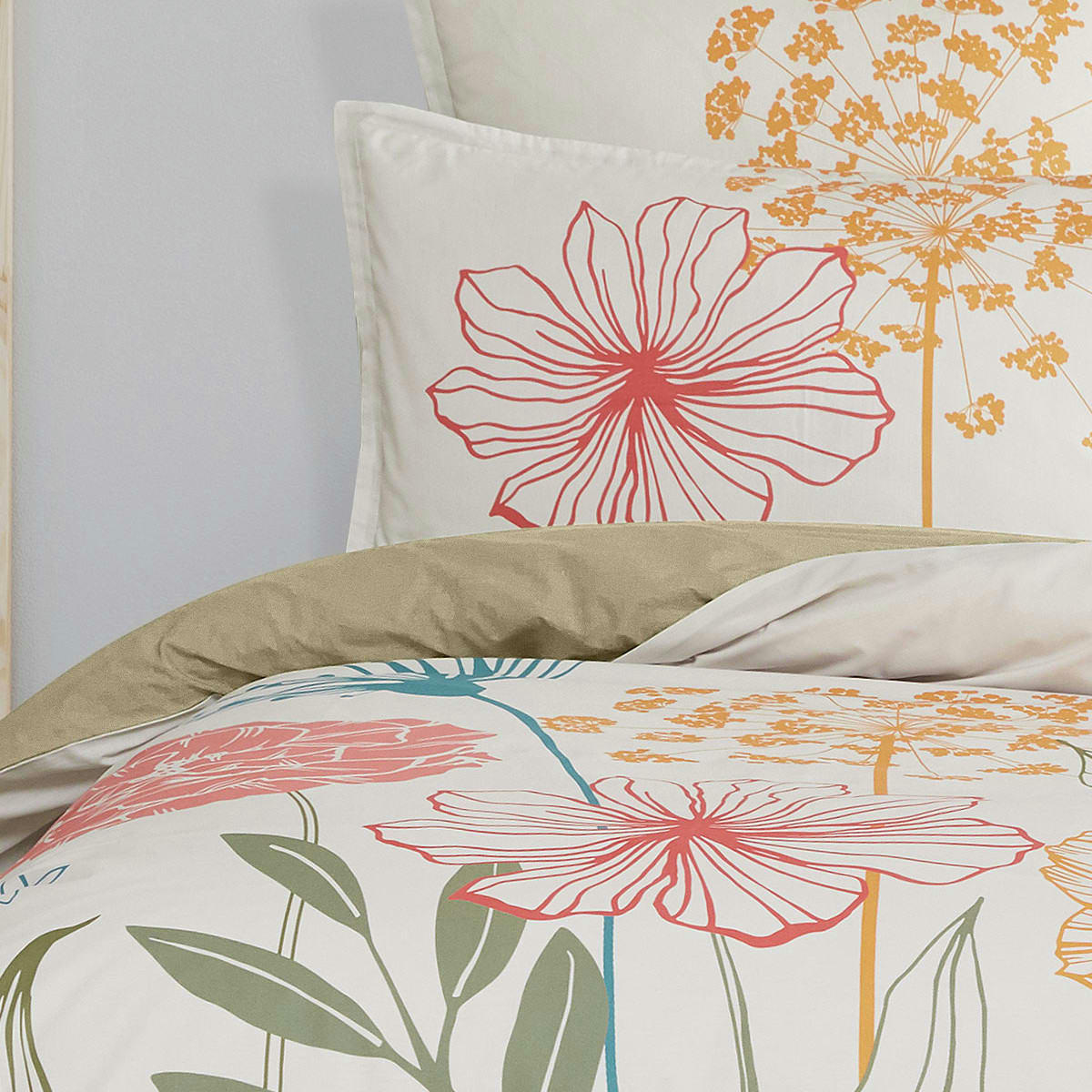 MOLEN - Parure en percale de coton + 2 taies rectangles Ficelle 240x220 cm