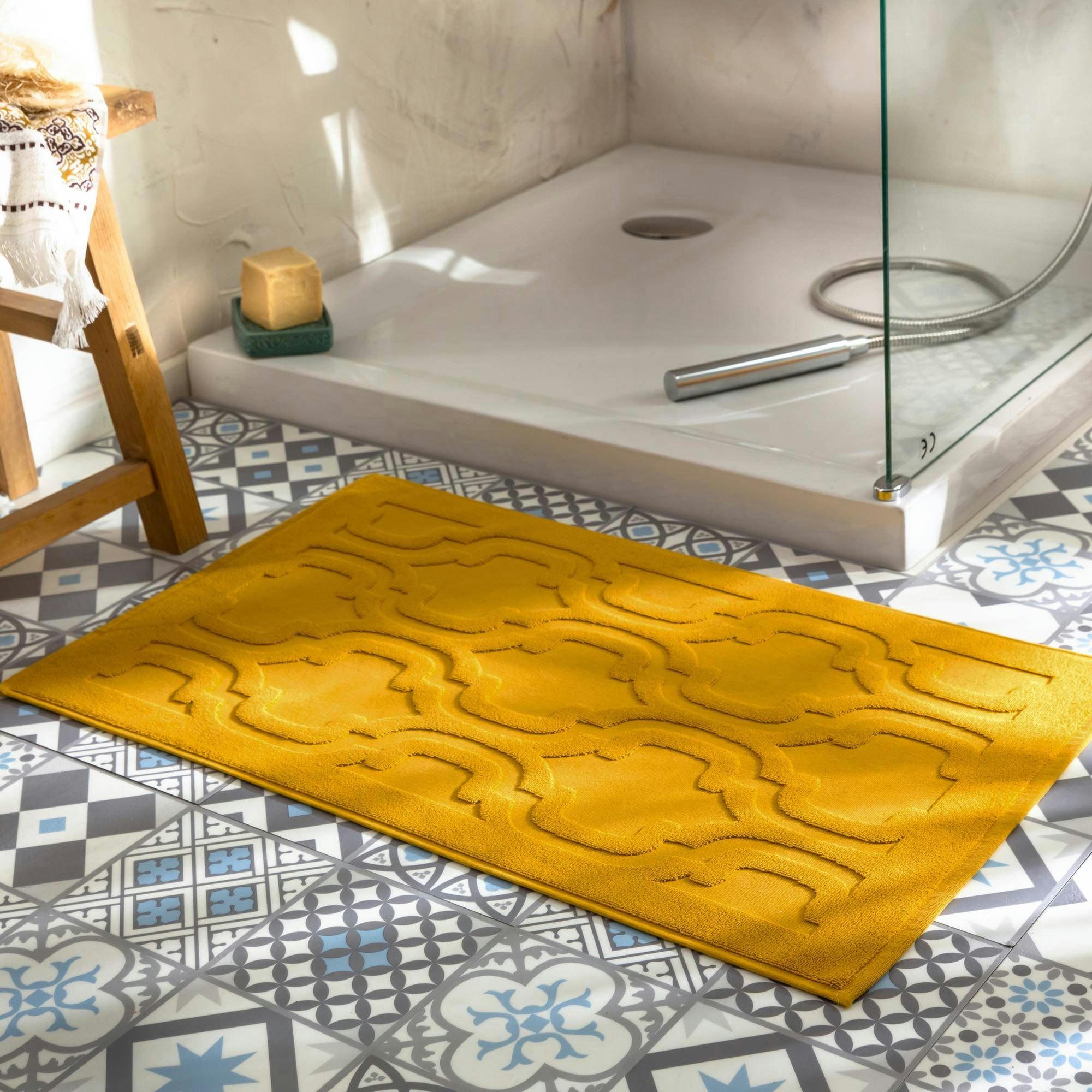 MIHRAB - Tapis de bain 50x80 jaune ocre en coton 940 g/m²
