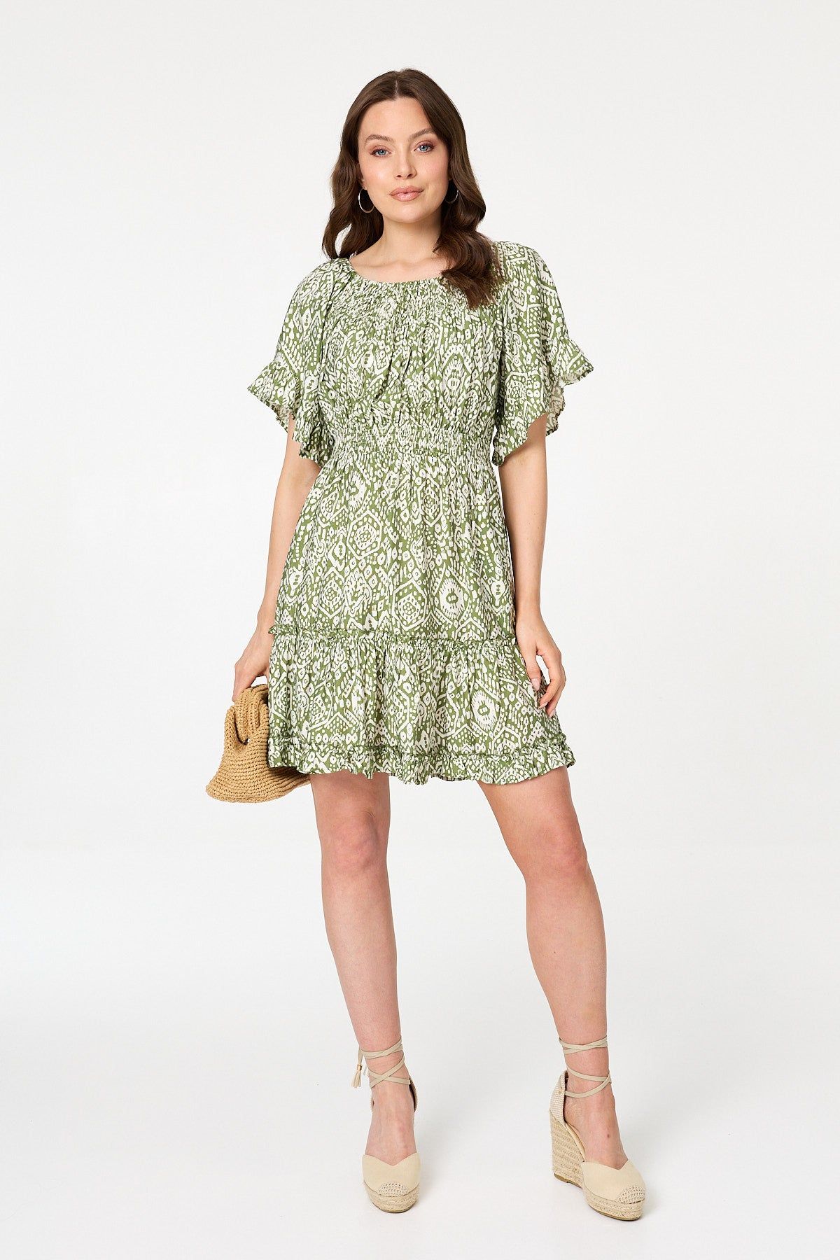 Izabel London Printed 1/2 Sleeve Short Smock Dress