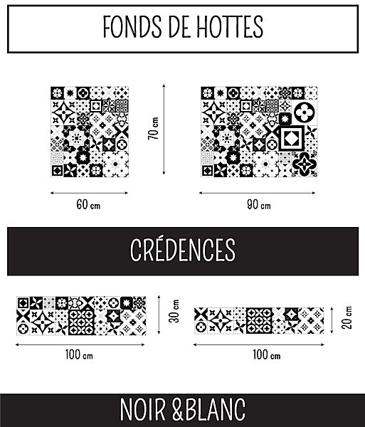 Crédence cuisine adhésive Carreaux de ciment NOIR et BLANC 100 cm x 20 cm Ma Nouvelle Déco