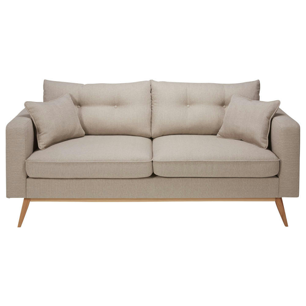 Brooke - Canapé style scandinave 3 places beige