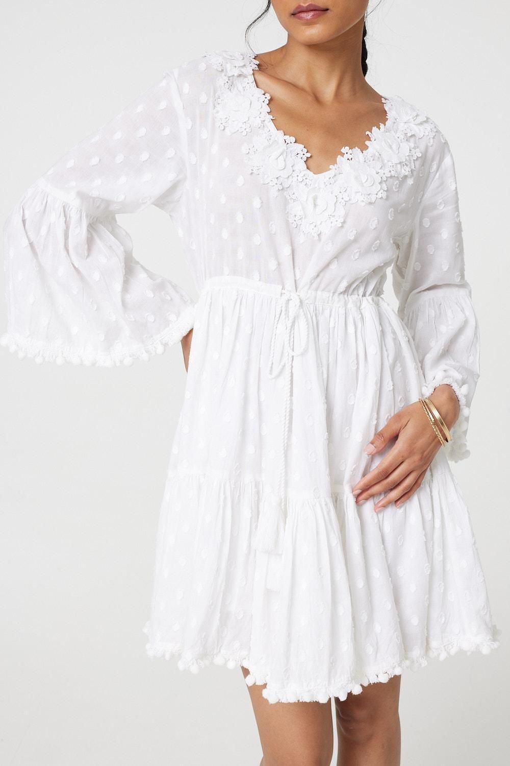 Izabel London Floral Lace Flare Sleeve Mini Beach Dress