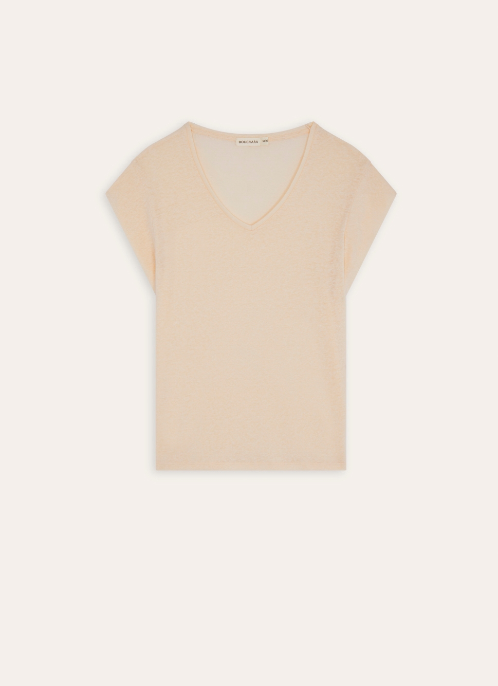 TEE-SHIRT COL V EN LIN MÉLANGÉ BRIQUE