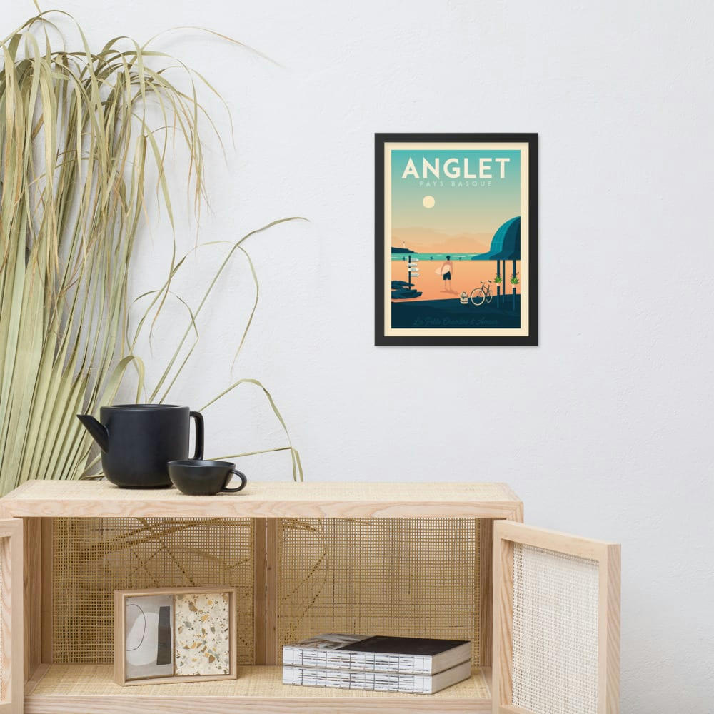- Affiche Anglet France + Cadre Bois noir 21x29,7 cm
