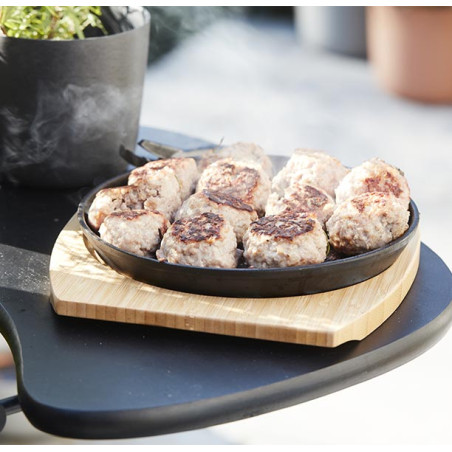 Poêle en fonte avec dessous-de-plat en bambou - Barbecook