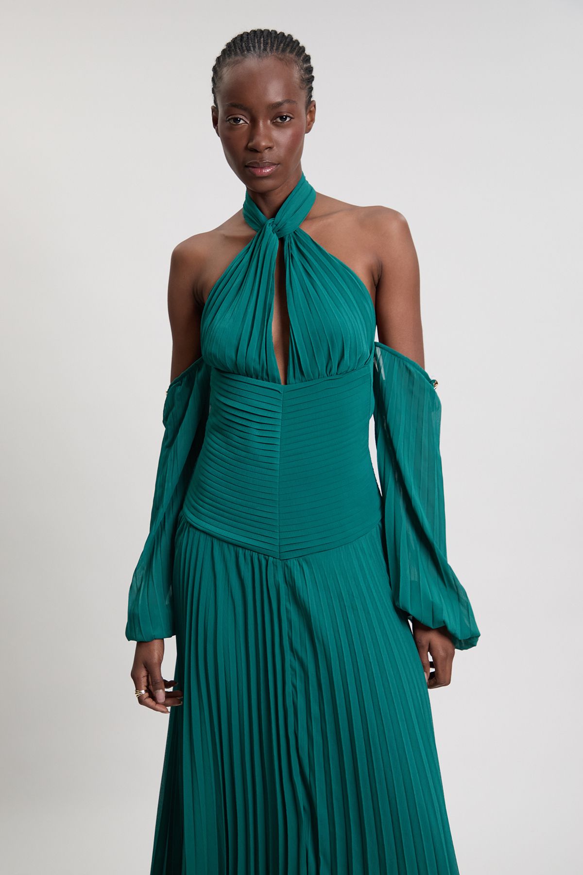 KarenMillen Crinkle Cold Shoulder Georgette Woven Maxi Dress