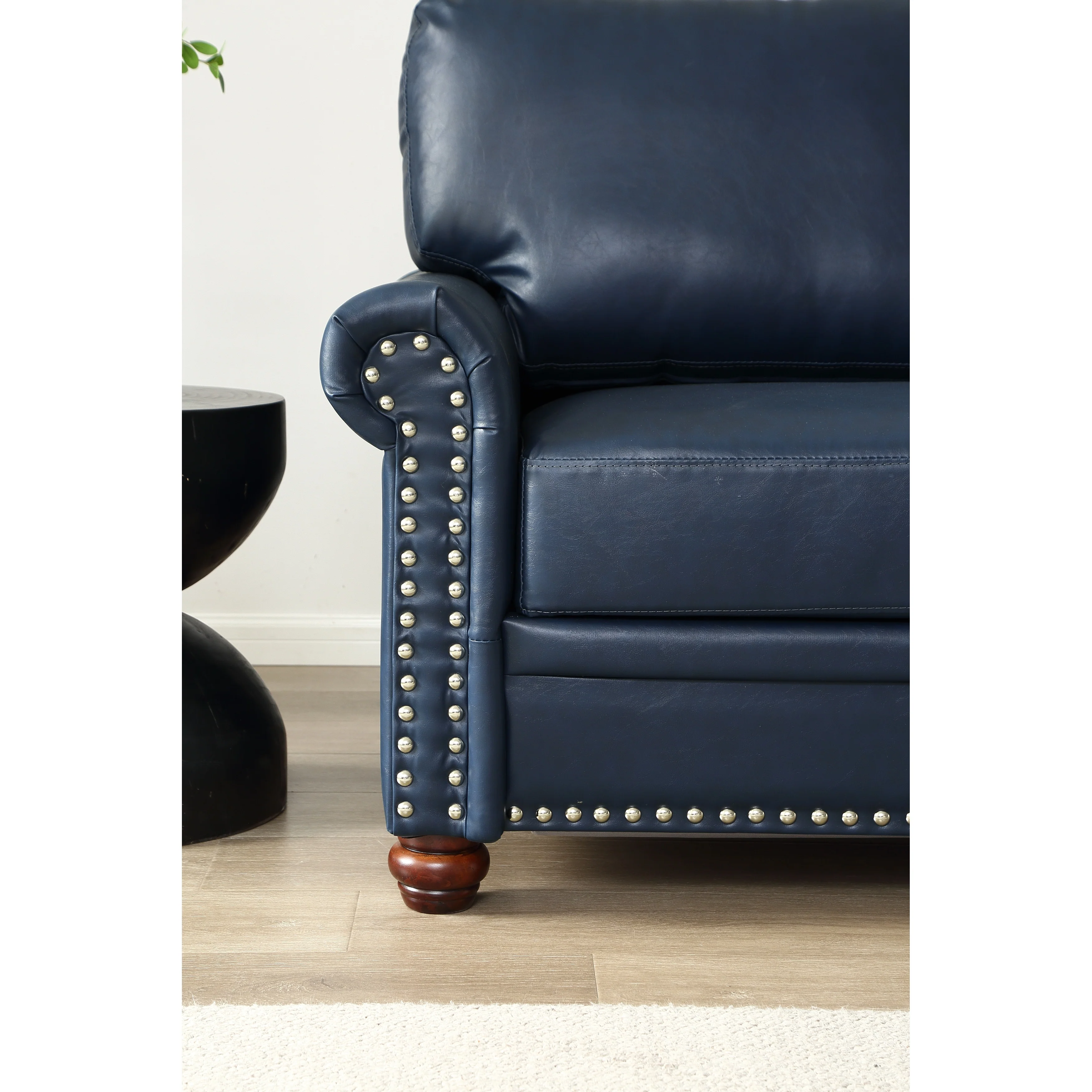 Classic Living Room Nails Sofa Navy Blue Faux Leather