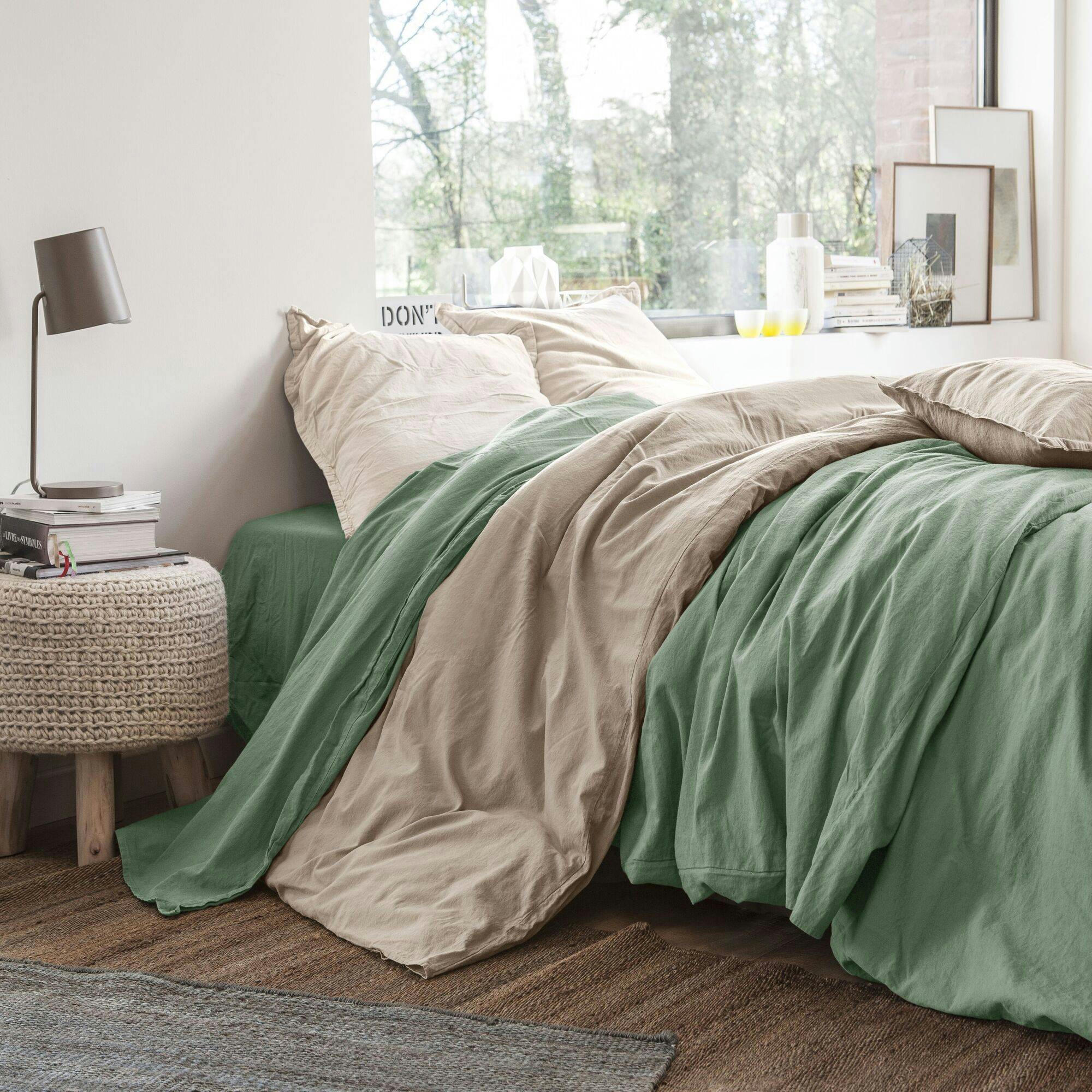 FLANDRES - Housse de couette en coton lin lavé vert amande 240 x 220 cm